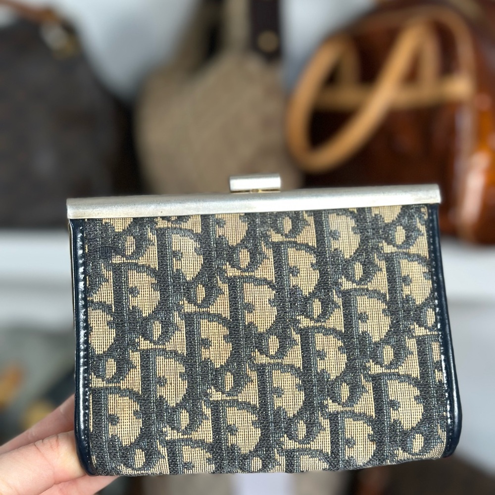 Dior Beige and Black Logo Canvas Clutch